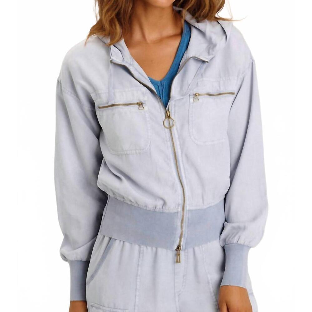 NEW XCVI karney distressed zip bomber jacket in spry blue